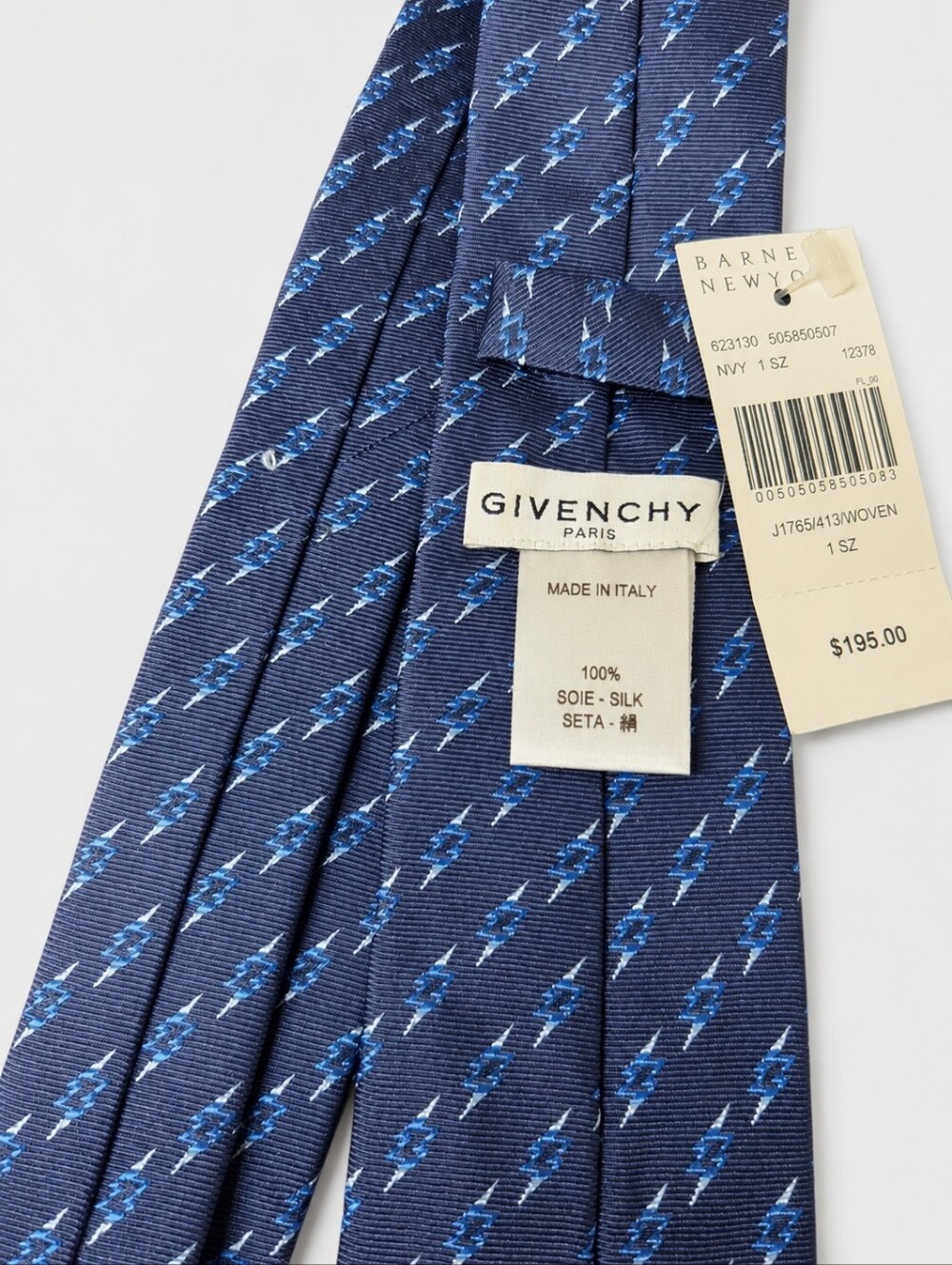 GIVENCHY | Blue Lightning Bolt 100% Silk Tie Made In Italy NWT - Picture 3 of 6